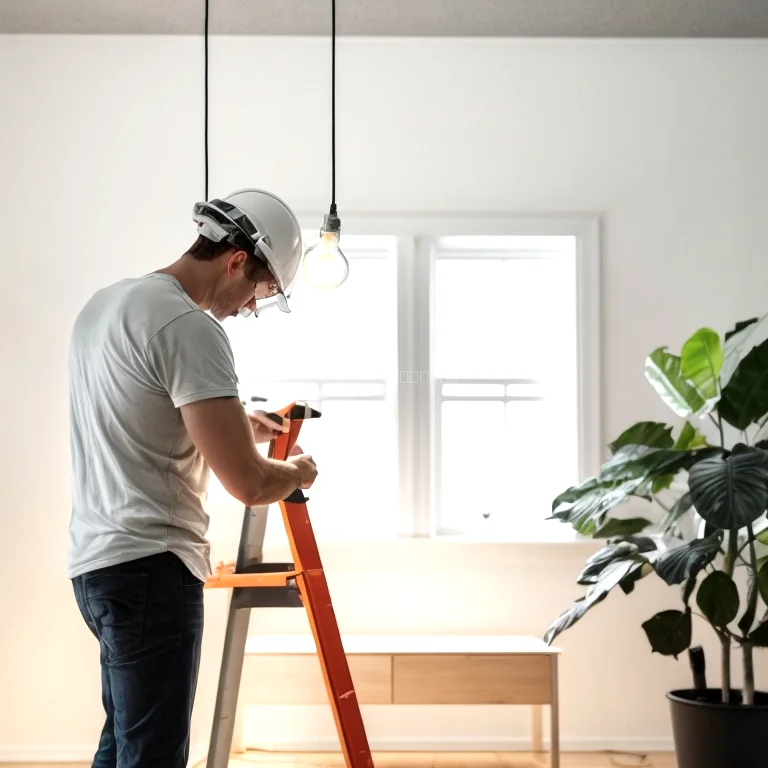 Technician adjusting ceiling light during installation
